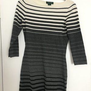 Ralph Lauren Grey Black White Stripe Sweater Dress